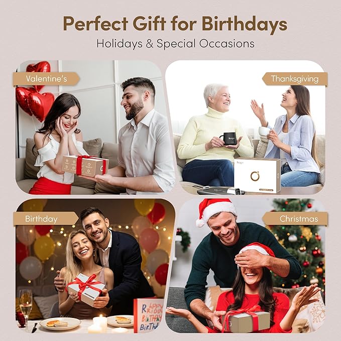 Coffee Mug Warmer & iKago Mug Set, Accurate Temperature Control Smart Heated Mug for Desk, Electric Coffee Warmer with Auto Shut Off & Real-Time Temp Display, Gifts for Men Women, 15oz Ceramic Mug
