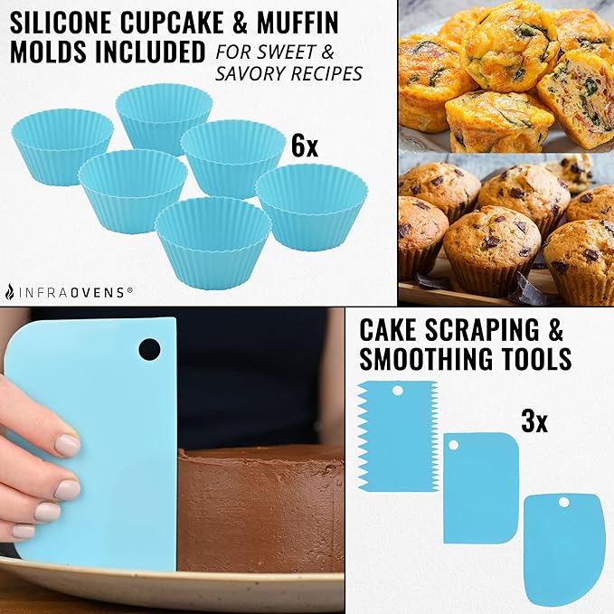 Air Fryer Silicone Baking Set, 6.7” Cake Pan, Muffin Cups, Scraper & Cheat Sheet – Non-Stick, BPA-Free Bakeware for Instant Vortex, Cosori, Ninja, Chefman & More by INFRAOVENS