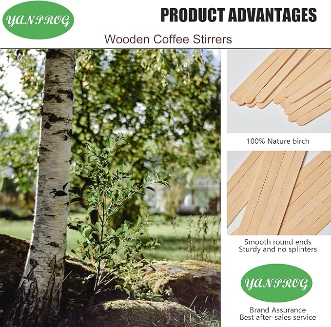 Wooden Coffee Stirrers 5.5" Coffee Stir Sticks 1000 Pcs, Natural Birch Round End Thick Birch Wood Eco-Friendly， Suitable for Coffee, Cocktail and Hot Drinks