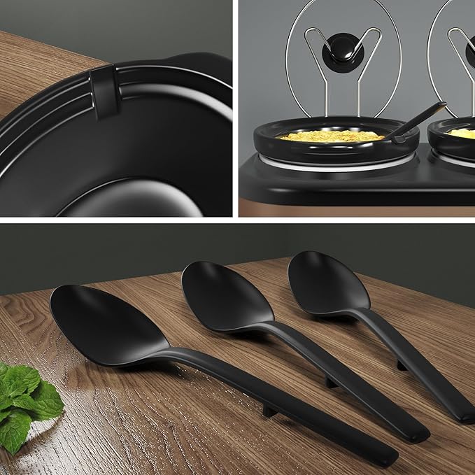 Sunvivi Triple Slow Cooker Buffet Servers and Warmer,3 Pot Food Small Mini Manual Slow Cooker with Adjustable Temp Stainless Steel Lid Rests,Removable Ceramic Pot, 3 * 1.5 Quarts Black