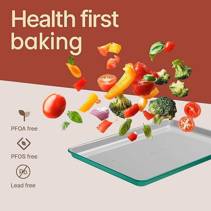 Bakken 8-Piece Stackable Bakeware Set - Ceramic Non-Stick Coating, Baking Sheets, Assorted Baking Pans, PTFE, PFOA & PFOS Free - Healthy Baking, Ergonomic Handles, Cooling Rack, Non-Toxic, Oven-Safe