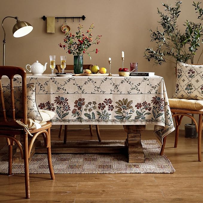 patdrea Designer Vintage French Small Square Tablecloth,Fall Country Breathable Floral Table Cloth,Italian Table Cover for Kitchen Dining,Tea Party,Christmas,Thanksgiving,55"x55"-Oliveirad
