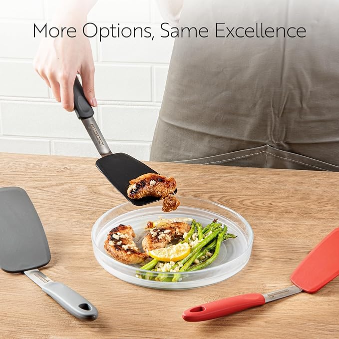 Restaurantware Comfy Grip Silicone Turner 1 Durable Cooking Turner - Stainless Steel Body Rubber Handle With Hole Black Silicone Flipper Spatula Tolerates Up To 446F Dishwashable