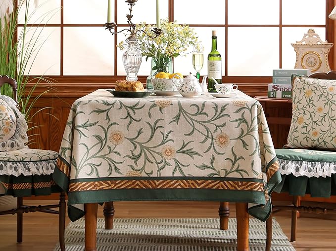 patdrea Designer French Linen Table Cloth for Rectangle Table,Vintage Fall Decorative Tablecloth,Floral Decoration Cover for Kitchen Dining Christmas,Tea Party,Thanksgiving,67"x118"-Littledaisy