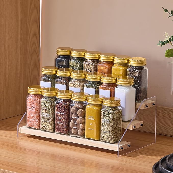 48 Pcs Glass Spice Jars with 576 Labels, 4oz Empty Square Spice Containers,Seasoning Bottles with Gold Metal Caps - Shaker Lids, Funnel and Pen Included