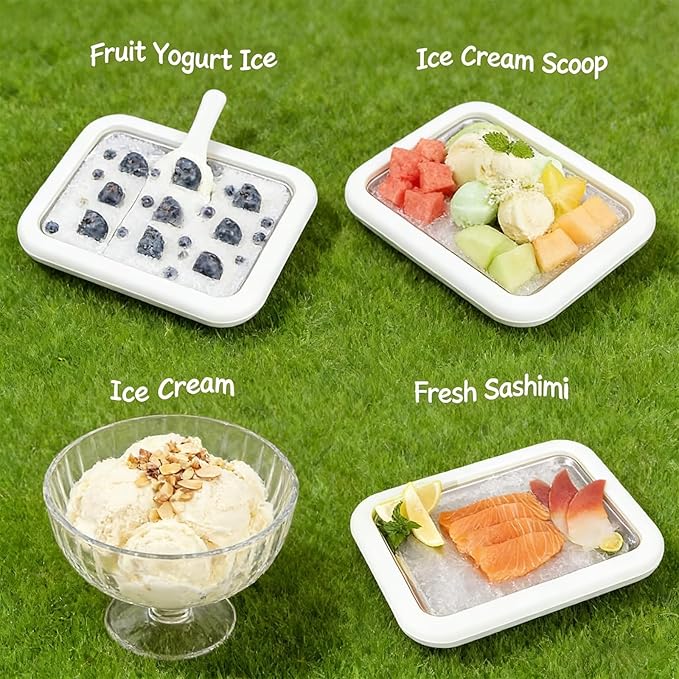 Rolled Ice Cream Maker, New At-Home Ice Cream Roller Maker, DIY Fun Family Activity Instant Ice Cream Tray with Instant Freeze Tray and 2 Scrapers(White+Pink)