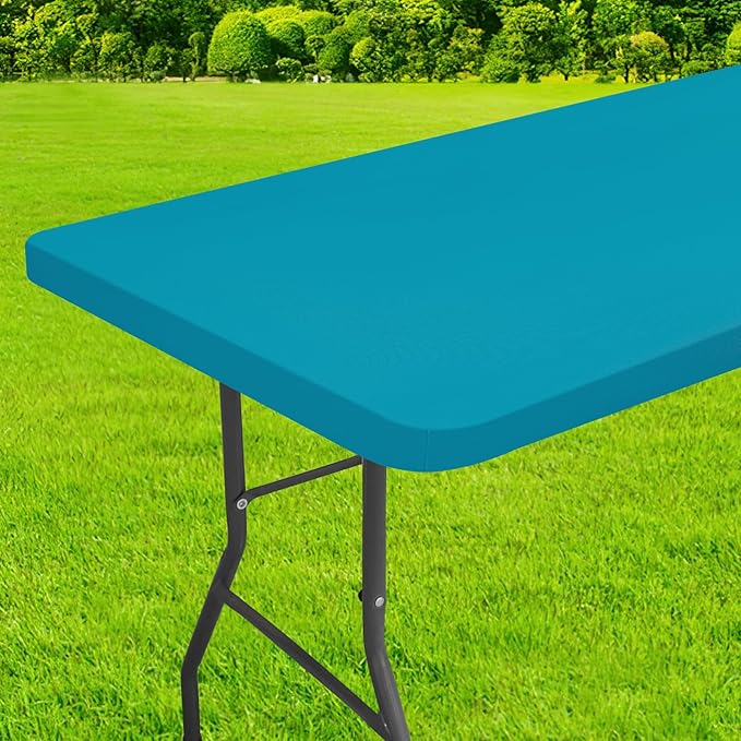 homing Rectangle Table Cloth Cover, Waterproof Polyester Elastic Fitted Tablecloth, Fits for 4 Foot Folding Tables, Washable Table Protector for Picnic, Camping, Outdoor (Teal, 24" x 48")