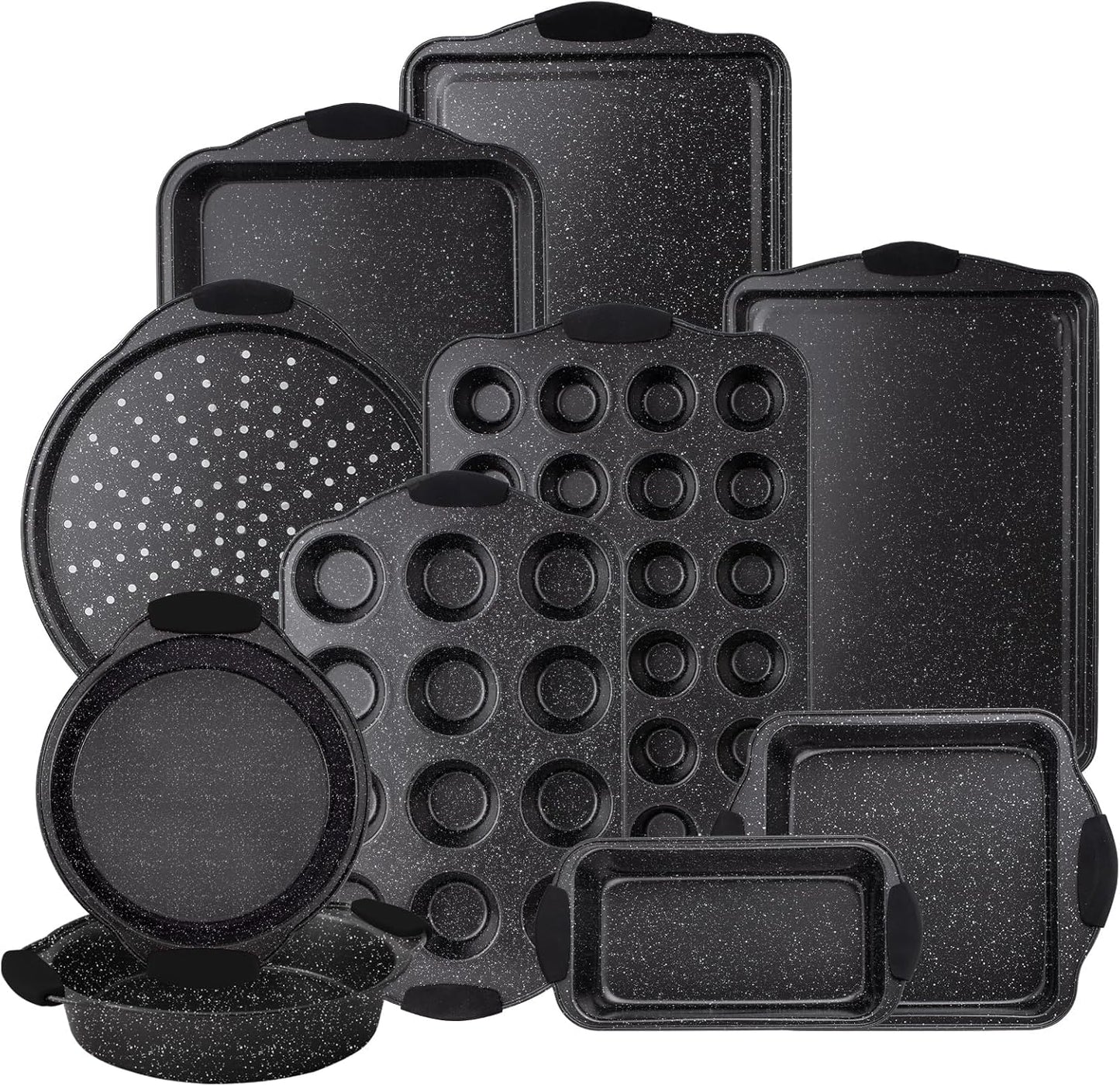 Country Kitchen Nonstick Stackable Bakeware Set - Durable, Easy Release Baking Set, Black, 10 Pcs