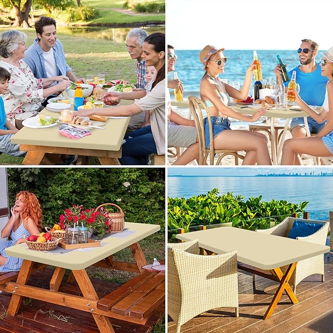 homing Rectangle Table Cloth Cover, Waterproof Polyester Elastic Fitted Tablecloth, Fits for 5 Foot Folding Tables, Washable Table Protector for Picnic, Camping, Outdoor (Champagne, 36" x 60")