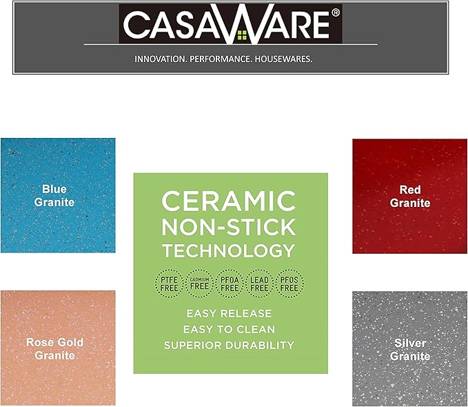 casaWare Fluted Cake Pan 9.5-inch (10-Cup) Ceramic Coated NonStick (Rose Gold Granite)