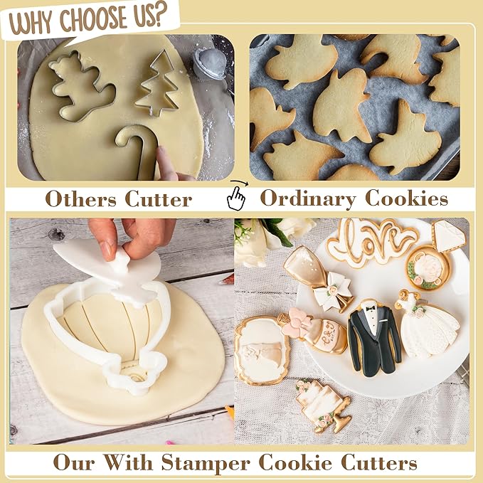 Wedding Cookie Cutters Cutter Ring Molds 3.5" with Plunger Stamps Baking Dough Tools Cake Shapes PLA Accessories for Birdesmaid Decorative Party Kitchen Supplies