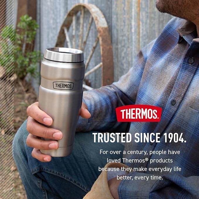THERMOS Stainless King Vacuum-Insulated Stainless Steel Tumbler - 16oz, Army Green - Insulated Coffee Tumbler for Hot & Cold Drinks - Leak-Proof & Sweat-Proof for Commuting & Traveling
