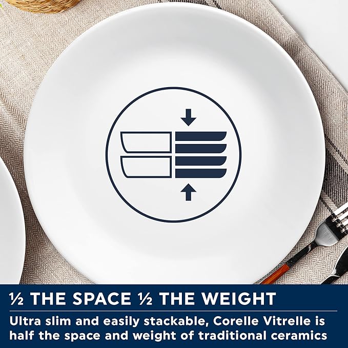 Corelle Dinnerware Set, 12-Piece, Linen Weave, Tempered Glass, Dinner Plates, Side Plates & Bowls, 3X More Durable, Half The Space & Weight of Ceramic, 1146908