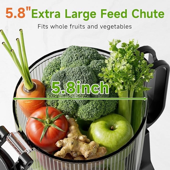 EanOruus Cold Press Juicer, 5.8" Wide Feed Chute Juice Extractor Machine with 400W, High Juice Yield, Slow Masticating Juicer for Whole Vegetables & Fruits, Dark Grey