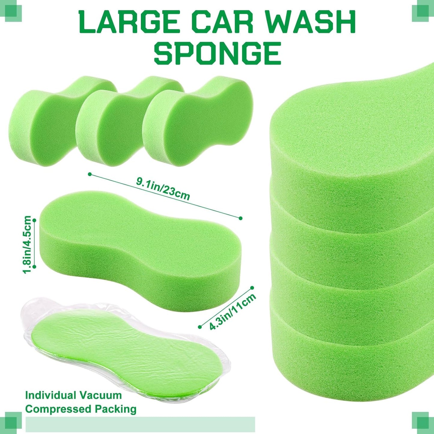 Vesici 48 Pack Large Sponges Bulk Multi-Purpose Extra Large Sponge for Washing Cars Field Day Water Games Household Cleaning Car Boat Bike Kitchen Bathroom Vacuum Compressed Packing (Bright Green)