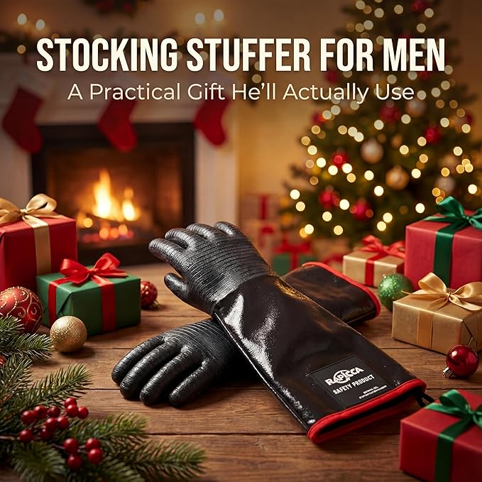 RAPICCA Heat Resistant BBQ Grill Gloves: Oil Resistant Waterproof for Smoking Grilling Cooking Barbecue Deep Frying Turkey Rotisserie Handling Hot Greacy Meat - Long Sleeve 932°F