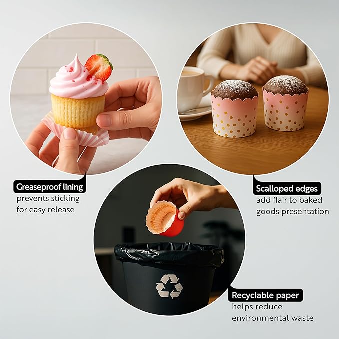 Restaurantware Panificio Premium 3 oz Kraft Paper Mini Baking Cup: Paper Baking Cups Perfect for Muffins Cupcakes or Mini Snacks - Scalloped - Disposable and Recyclable - 200ct Box