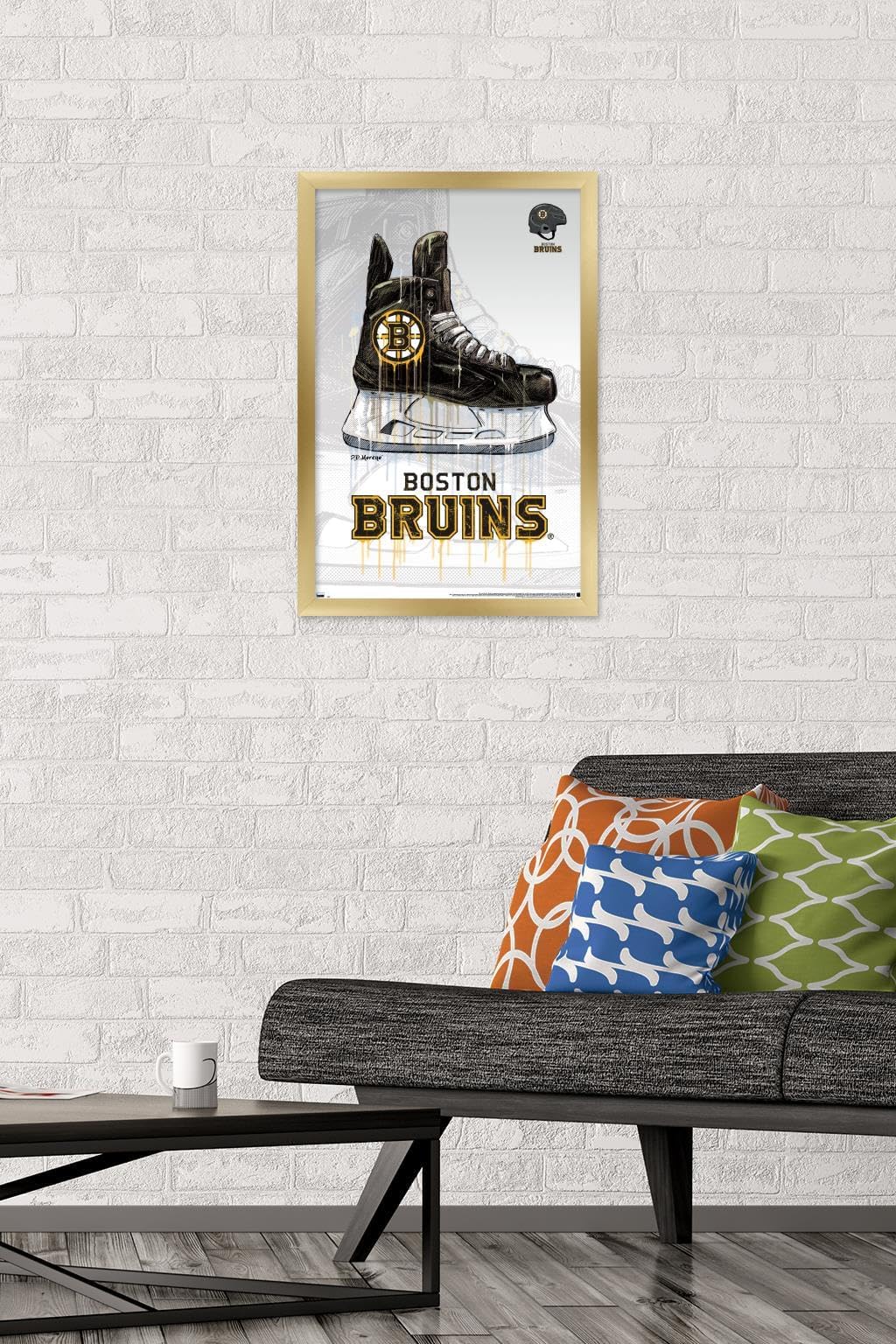 Trends International NHL Boston Bruins - Drip Skate 20 Wall Poster, 14.725" x 22.375", Gold Framed Version