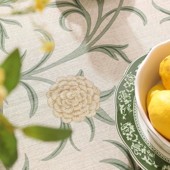 patdrea Designer French Linen Table Cloth for Rectangle Table,Vintage Fall Decorative Tablecloth,Floral Decoration Cover for Kitchen Dining Christmas,Tea Party,Thanksgiving,63"x87"-Littledaisy