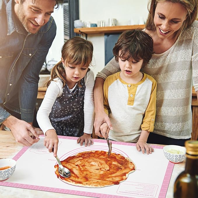 Non-stick Silicone Pastry Mat, Extra Large Baking Mat for Cookie Bread Pizza Pie Crust, Silicone Dough Mat for Rolling, Non-slip& Heat Resistant Pink 32X24 INCH