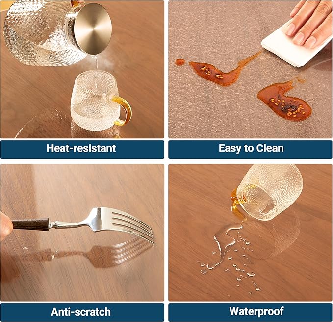 Clear Table Cover Protector Rectangle 30 x 96 Inch, 1.5mm Transparent Plastic Table Protector Waterproof, Anti-Scratch Clear Desk Mat for Office Desktop Dresser Dining Table, FDA Compliant