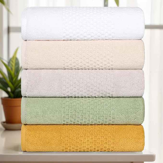 Superior Playa Zero Twist Cotton Medium Weight Towels, for Guest Bath, Bathroom, Shower, Spa, Plush, Quick Dry, Ultra-Soft Towels, Bath Essentials, Waffle Textured, 12 Piece Assorted Towel Set, Ivory