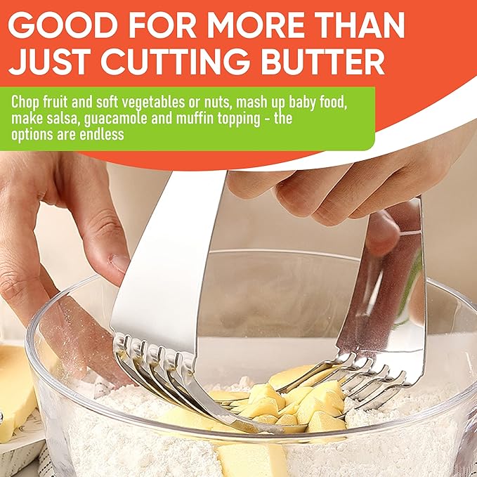 Spring Chef Large Gray Dough Blender For Baking, Heavy Duty Dough Cutter Tool, Stainless Steel Manual Pastry Cutter Tool with Sharp Blades, Dishwasher Safe Pastry Blender for Easy Mixing