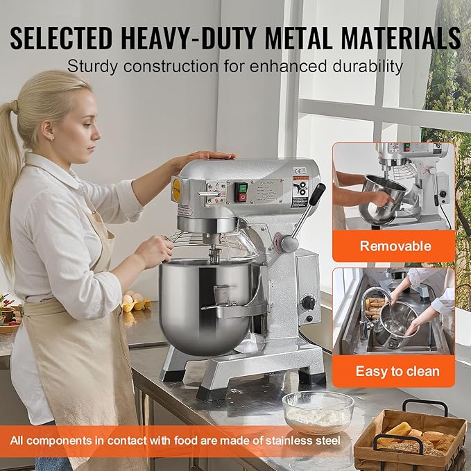 VEVOR Commercial Food Mixer 30Qt, Commercial Mixer with 3 Adjustable Speeds, 1100W Dough Mixer,Commercial Stand Mixer with Stainless Steel Bowl