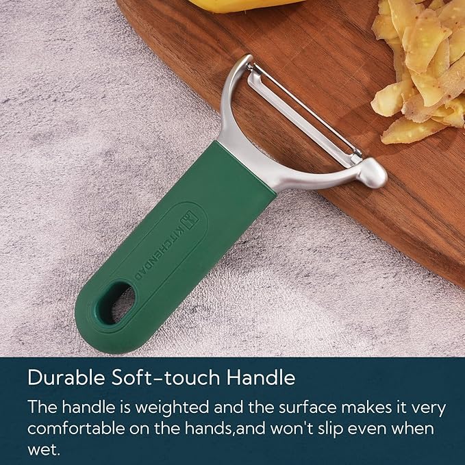 KITCHENDAO Swivel Vegetable Potato Peeler for Kitchen, Japanese Stainless Steel Sharp Blade, Heavy Duty Die-cast Construction Y Peeler, Built-in Eye Remover, Soft-touch Handle, Dishwasher Safe, Green