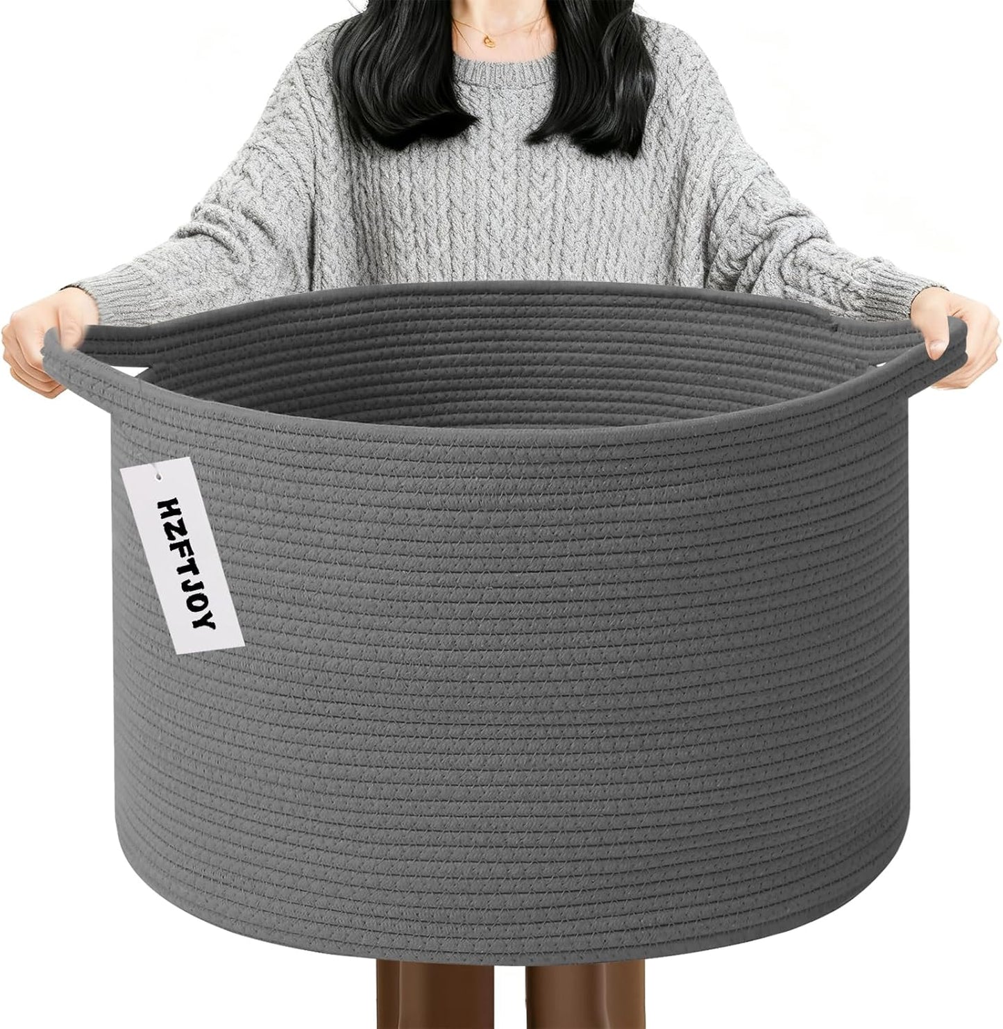 Large Blanket Basket for Organizing,65L Closet Organizers and Storage Bins Box for Shelves Woven Rope Storage Baskets,Living Room,Bedroom,Dorm,Laundry room (Dark Grey)