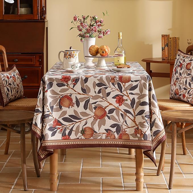 patdrea Designer Vintage Small Rectangle Tablecloth,Linen Pomegranates and Leaves Pattern Tablecloths,Fall Table Cover Cloth Decor for Kitchen Dining Christmas,Thanksgiving,55"x71"-Tehran a