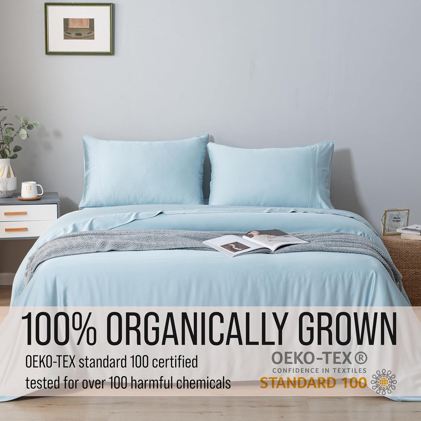 Bella Coterie Luxury Bamboo Viscose Split Top King Size Sheet Set | 100% Organically Grown | Ultra Soft | 34" Split | Cooling for Hot Sleepers | 18" Deep Pocket [Coastal Blue]