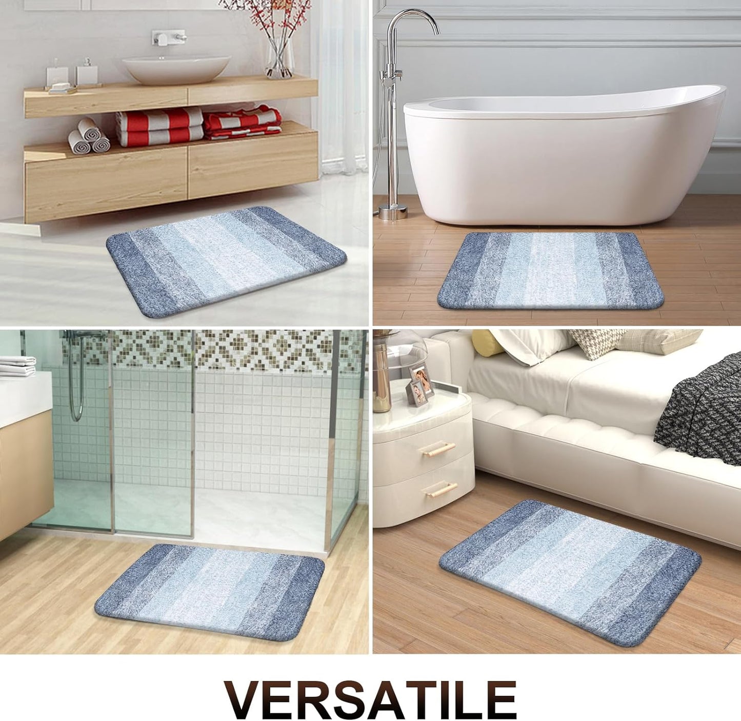 OLANLY Bathroom Rugs Mat 36x24, Extra Soft Absorbent Microfiber Bath Rugs, Rubber Backing, Quick Dry, Machine Washable Bath Mats for Bathroom Floor, Tub and Shower, Home Decor Accessories, Blue