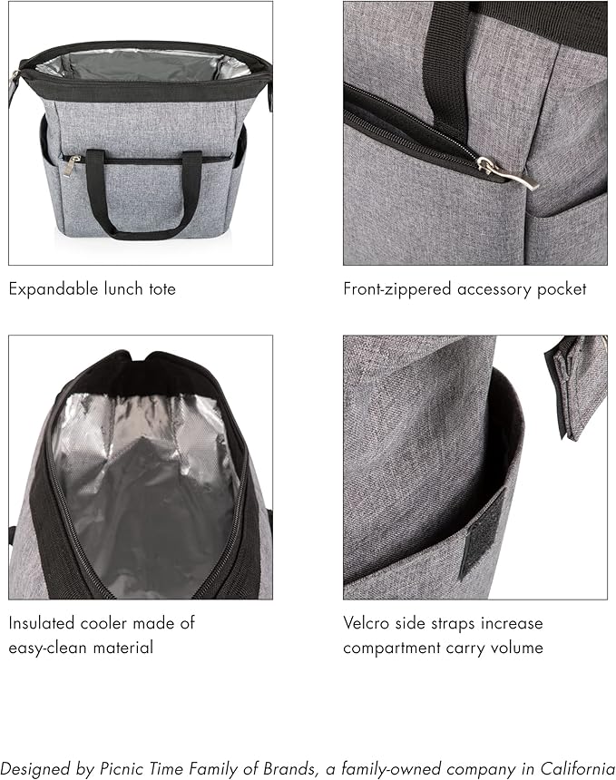 PICNIC TIME Rick and Morty On The Go Insulated Lunch Bag, Soft Cooler Lunch Box, Leak-Resistant Reusable Lunch Tote, Work Lunchbox, Thermal Cooler Bag with Dual Compartments, (Black)