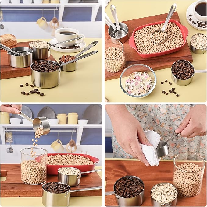 Measuring Cups and Spoons Set 11, 18/8 Stainless Steel Measuring Cups and Spoons for Dry & Liquid, 5 US & Metric Measure Cups and 6 Measure Spoons Set for Kitchen & Baking Measuring Tools