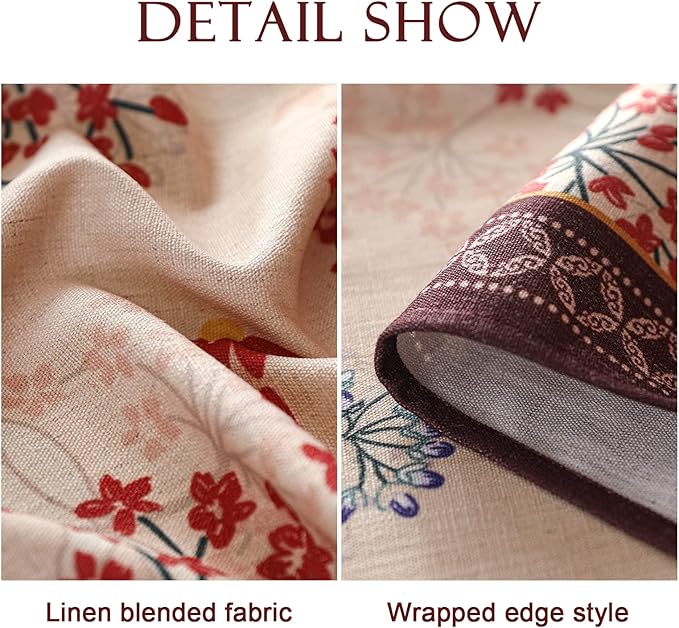 patdrea Designer French Linen Extra Long Tablecloth for Rectangle Table,Vintage Red Floral Tablecloths,Table Cover for Kitchen Dining,Tea Party,Christmas,Thanksgiving,Holiday,67"x118"-Newmari