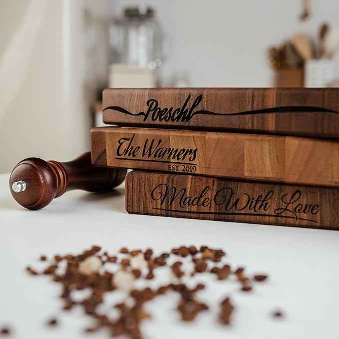 Handmade Personalized Walnut End Grain Cutting Board – Custom Engraved Wood Chopping Block, Perfect Gift for Home Chefs by GrainWoods (17x11x2 Inches)