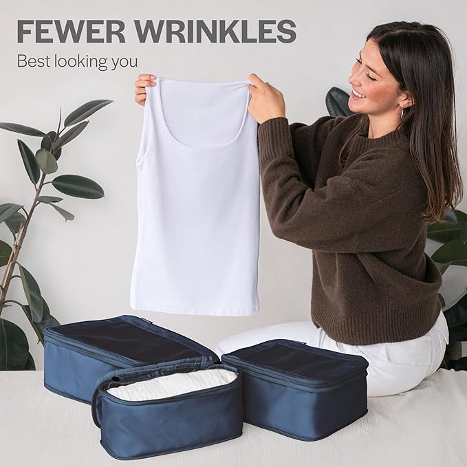 Aerotrunk Compression Packing Cubes for Travel - Luggage Organizer Bags - Double Zipper Packing Cubes for Suitcases (6-Pack, Dark Blue)
