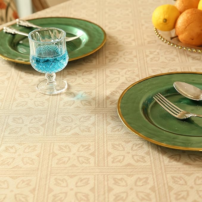 patdrea Designer Linen Extra Long Tablecloth for Rectangle Table,Beige Anti-Wrinkle Durable Floral Farmhouse Table Cloth,Decor Covers for Kitchen Dining,Christmas,Thanksgiving,63"x110"-Fram