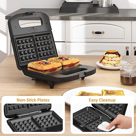 SUNVIVIPRO 3 in 1 Waffle, Grill & Sandwich Maker, Sandwich Maker Panini Press Waffle Iron Set with Removable Non-Stick Plates & Indicator Lights, Panini Press Grill for Breakfast, 800W, Silver
