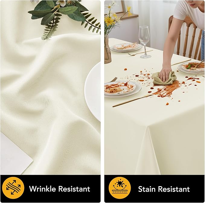 10-Pack Ivory Tablecloths for Rectangle Tables, 60 x 102 Inches, Stain-Resistant Polyester Fabric for 6 Foot Tables - Washable Table Covers for Weddings, Banquets, Birthday Parties, Events