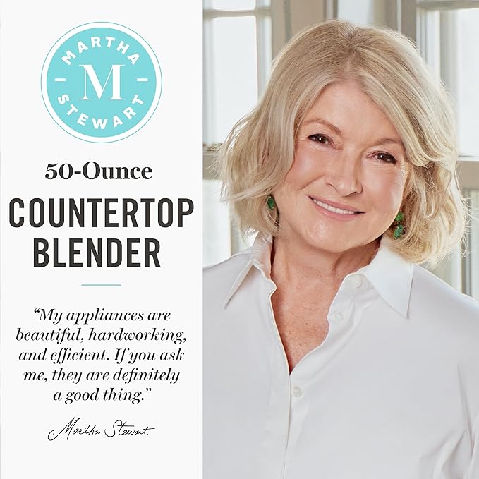 Martha Stewart 50oz Countertop Blender, Smoothie, Margarita & Ice Crushing Blender, BPA-Free Pitcher, 3 Speeds, 5 Presets, Auto-Clean Function, Dishwasher Safe, Stainless Steel Blades, Linen Cream