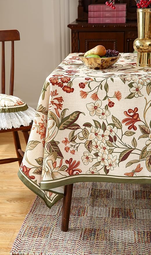 ISAENNE Designer Bohemian Linen Table Cloth for Rectangle Table,Colorful Floral Pattern Tablecloth,Wrinkle Resistant Decorative Tablecloths for Dining Thanksgiving Kitchen Party,55"*79"-Grace A
