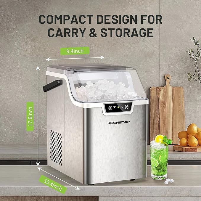 KEENSTAR Nugget Countertop Ice Maker with Soft Chewable Ice 40Lbs/24H, Pebble Sonic Ice Machine with Basket and Scoop, Ready in 5 Mins, Auto Self-Cleaning