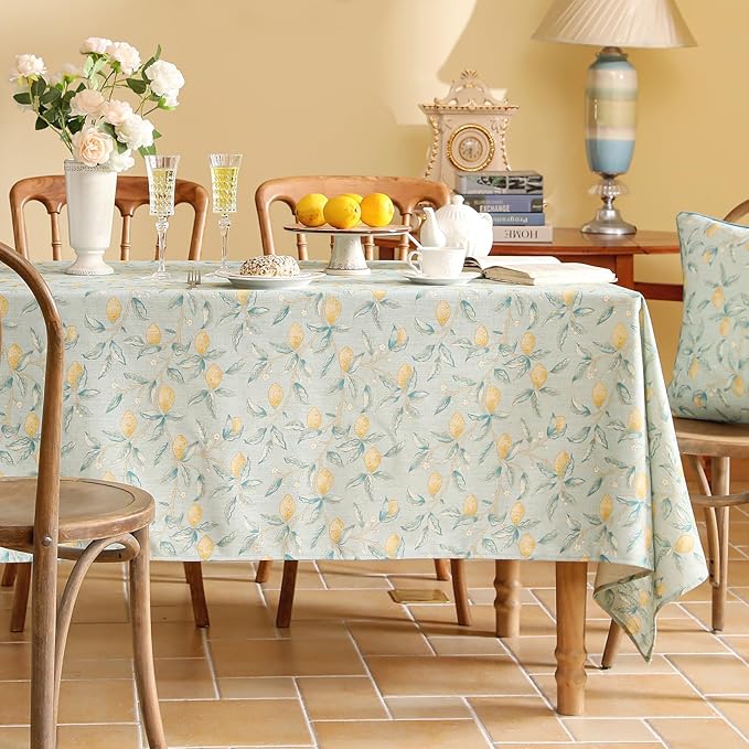 patdrea Designer Linen Green Square Tablecloth,Vintage Yellow Flowers Pattern Farmhouse Table Cloth,Home Table Cover Decor for Kitchen Dining Christmas,Thanksgiving,Party,67"x67"-Ania a