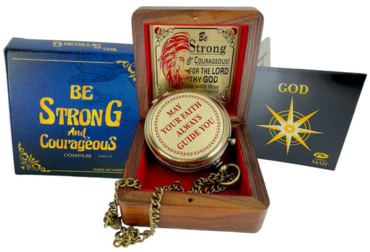 Be Strong and Courageous Brass Religious Compass Gift Confirmation Baptism Easter Christian Catholic Graduation Trekking Adventure Engraved Scripture Prayer Gift for Men Women Teenage Boys Girls