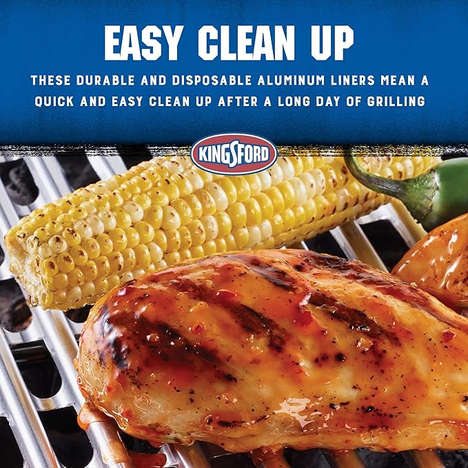 Kingsford Disposable Grill Liners, Heavy Duty Aluminum Foil Grill Toppers for Outdoor BBQ Grills, Helps Prevent Food and Sauce Falling Through Grates, 16 x 11.75 in, 4 Count