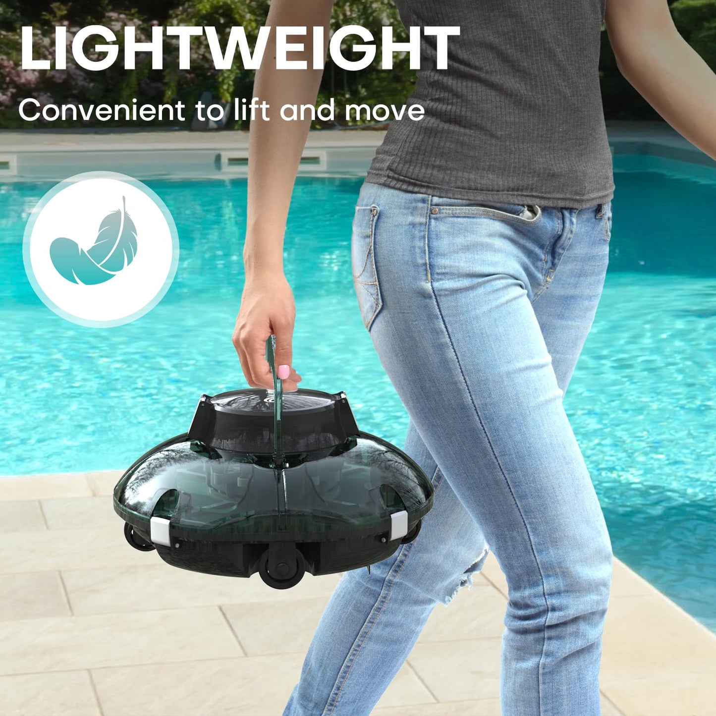 Cordless Robotic Pool Cleaner,Powerful Suction & Dual-Layer Filtration Automatic Vacuum for Above-Ground Pools up to 645 Sq. Ft, Lightweight, Self-Parking
