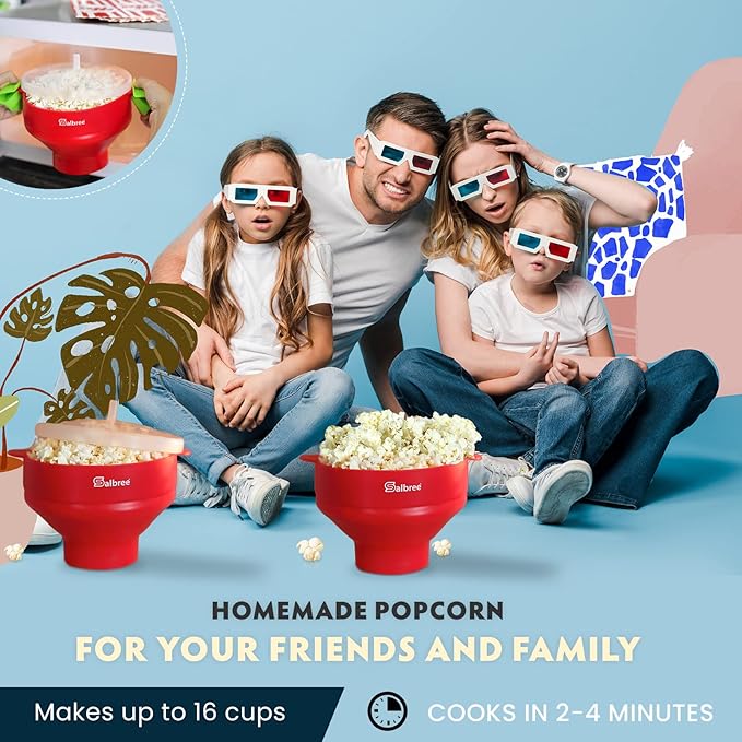 The Original Salbree Collapsible Silicone Microwave Popcorn Popper Maker Machine, Microwavable Bowl Holds 16 Cups, Uses Hot Air and Oil Always Optional - The Most Colors Available (Purple)