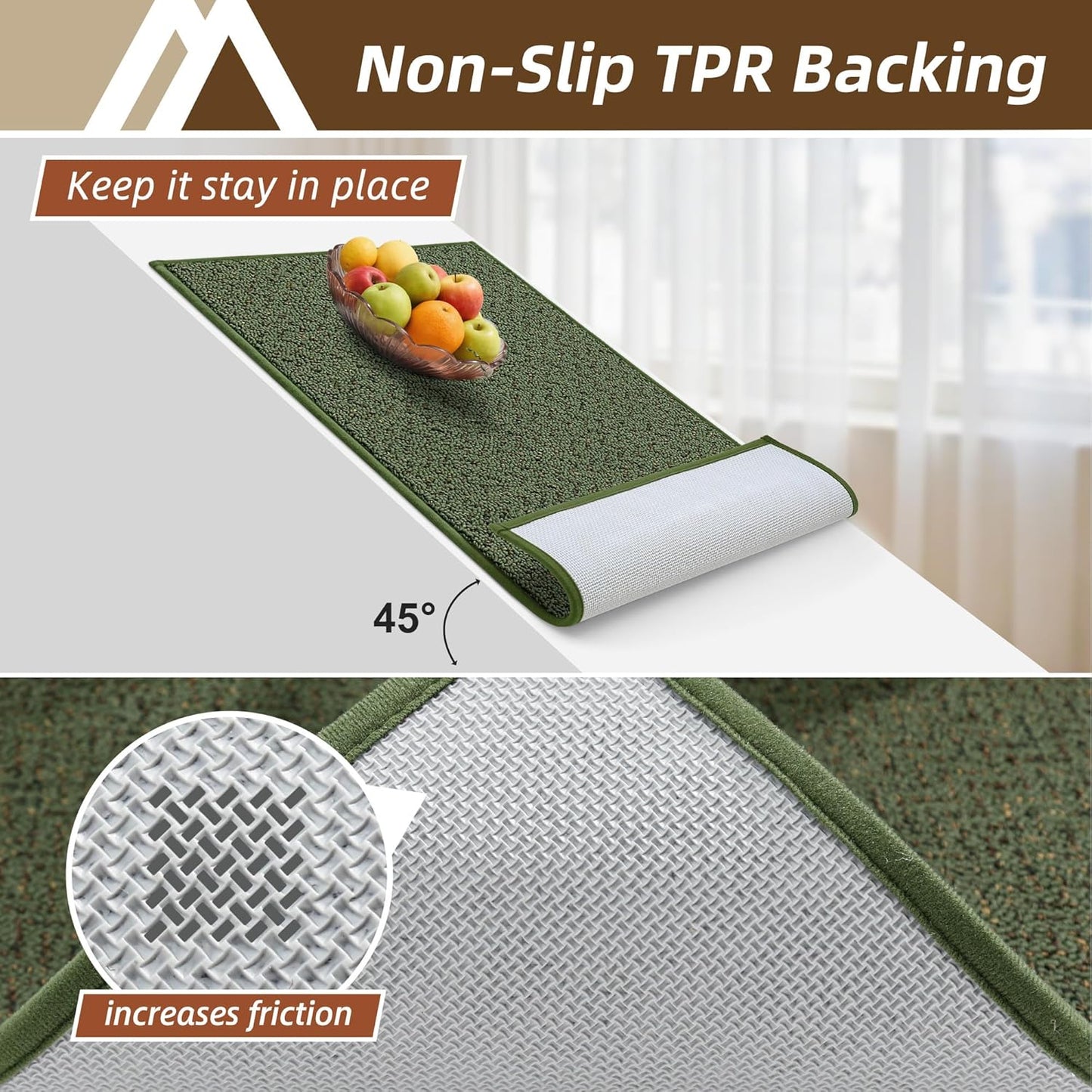 COSY HOMEER Kitchen Rugs Non Slip Washable 24"x36"+24"x60" Absorbent Kitchen Mats for Floor Stain Resistant Kitchen Runner Rug Sets of 2 Kitchen Floor Mats for Sink,Green